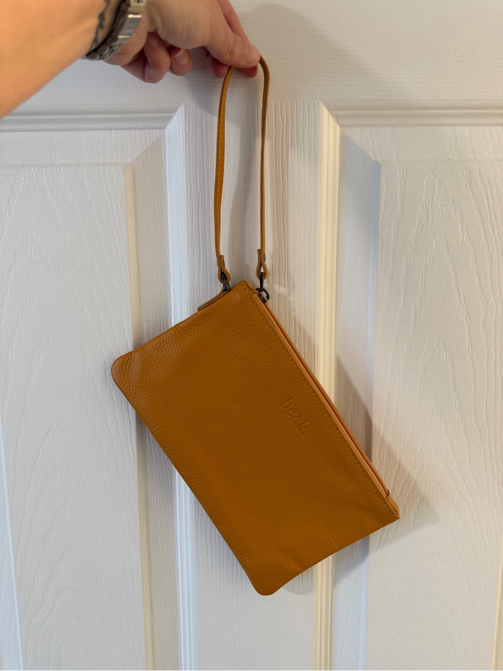 Beck Genuine Leather Wristlet Clutch in Mustard Yellow